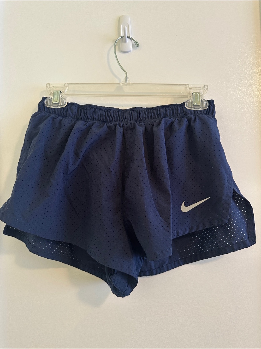 Nike Women's Navy Athletic Running Shorts with White Swoosh